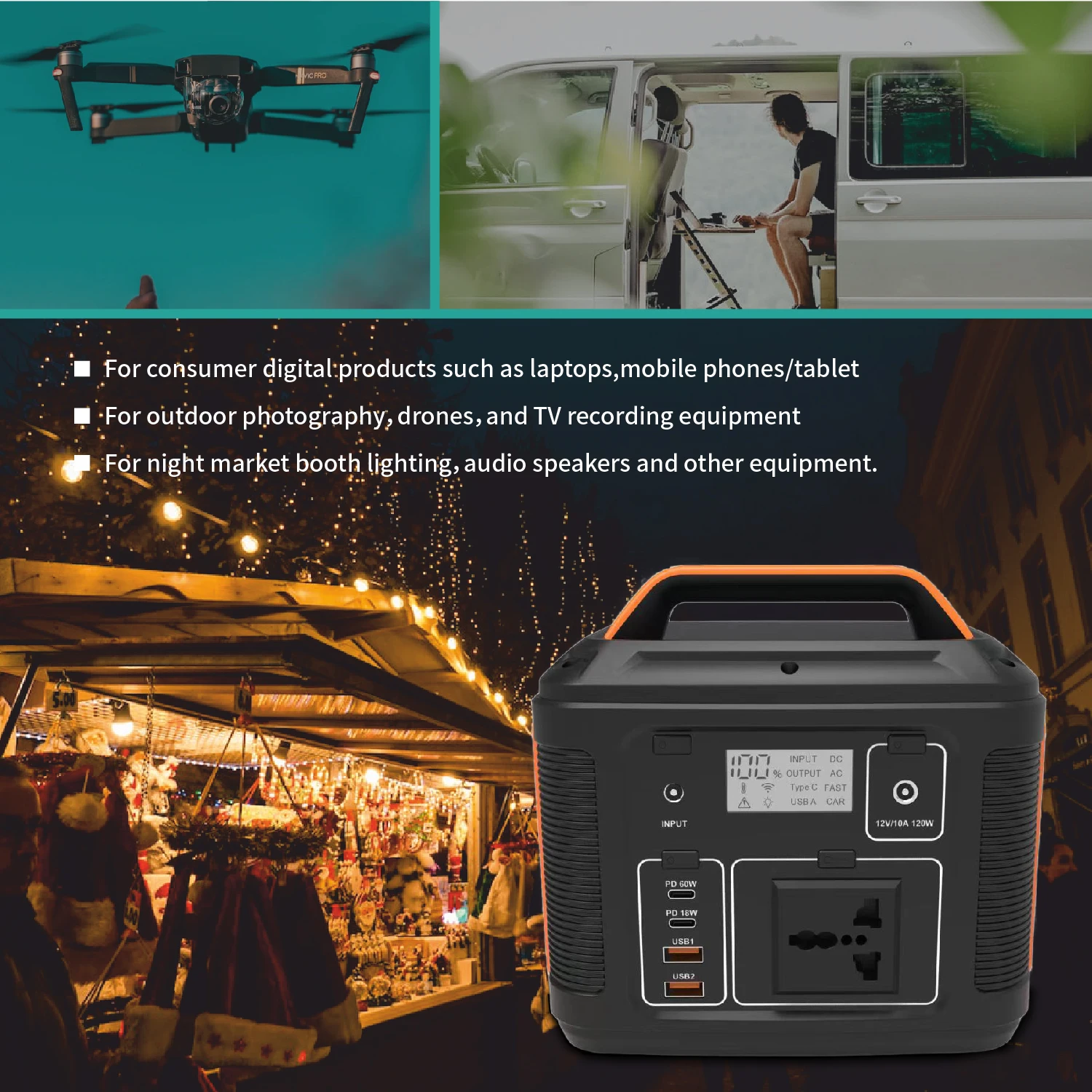 Portable Power Station: Fast Charging Solar Generator with AC Outlets & LED Light Elecnova