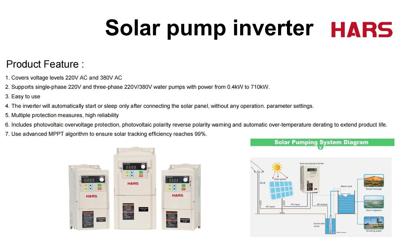 HARS Smart Big Sales 5.5KW VFD Inverter 1kw 2kw 3kw 4kw 5kw 35kw 45kw Solar Pump System for Agriculture Irrigation