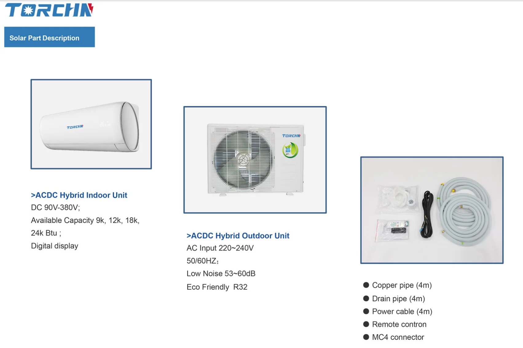 18000BTU Solar Air Conditioning Unit with High Efficiency | TORCHN