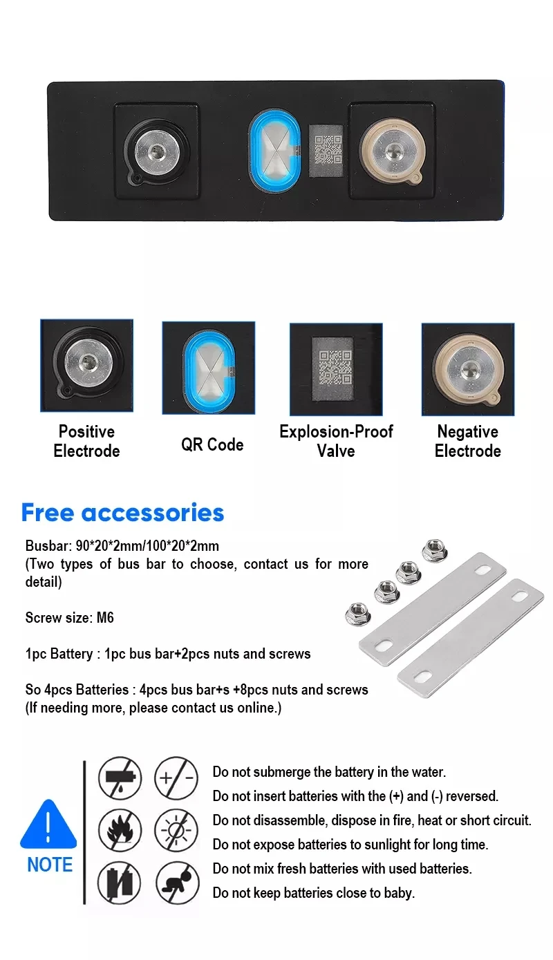3.2V 200Ah Prismatic LiFePO4 Battery Cell | 6000 Cycles High Life | ESG