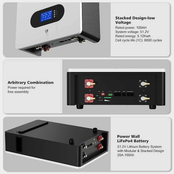 Wall Mounted Battery 51.2V 100Ah LiFePO4 5KWH 10KWH Off-Grid Energy Storage System LIPOWER