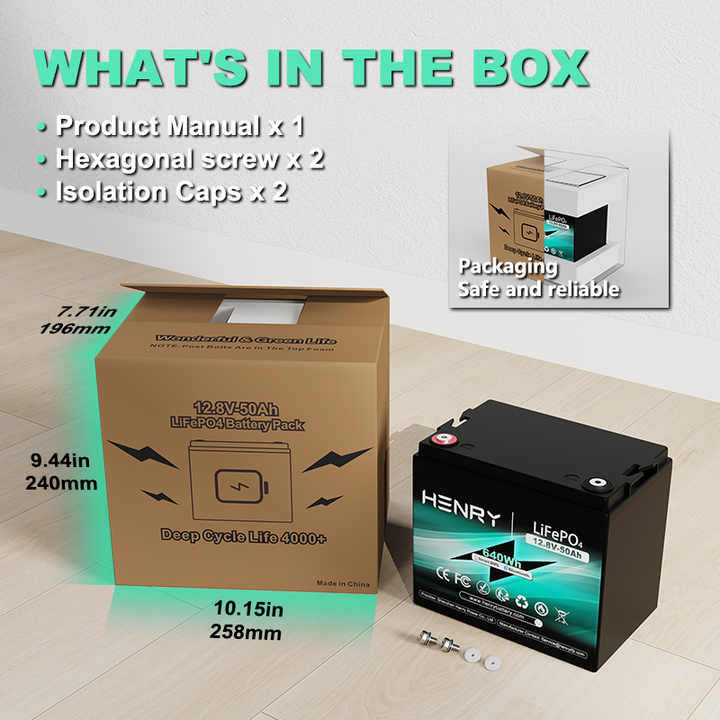 LiFePO4 Lithium Battery Pack 12.8V 50Ah Smart BMS Long Cycle Life for Solar Energy Storage Electric Vehicles HENRY