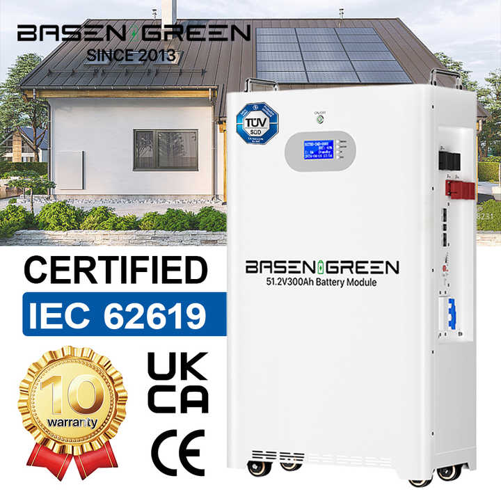 LiFePO4 Battery Pack 51.2V 300Ah 15kWh Deep Cycle Solar Storage System BASEN