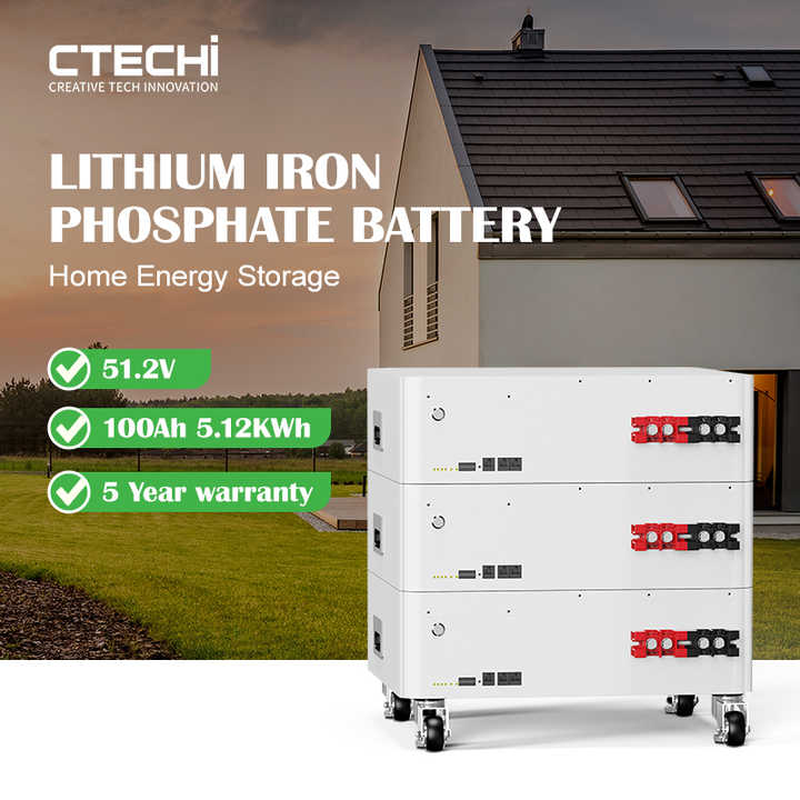 Stackable Battery 5kWh 10kWh 51.2V 100Ah 200Ah LiFePO4 Power Supply for Home Energy Storage CTECHi