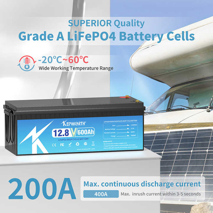 12.8V 600Ah LiFePO4 Battery Rechargeable for RV Solar Off-grid Systems with BMS Kepworth