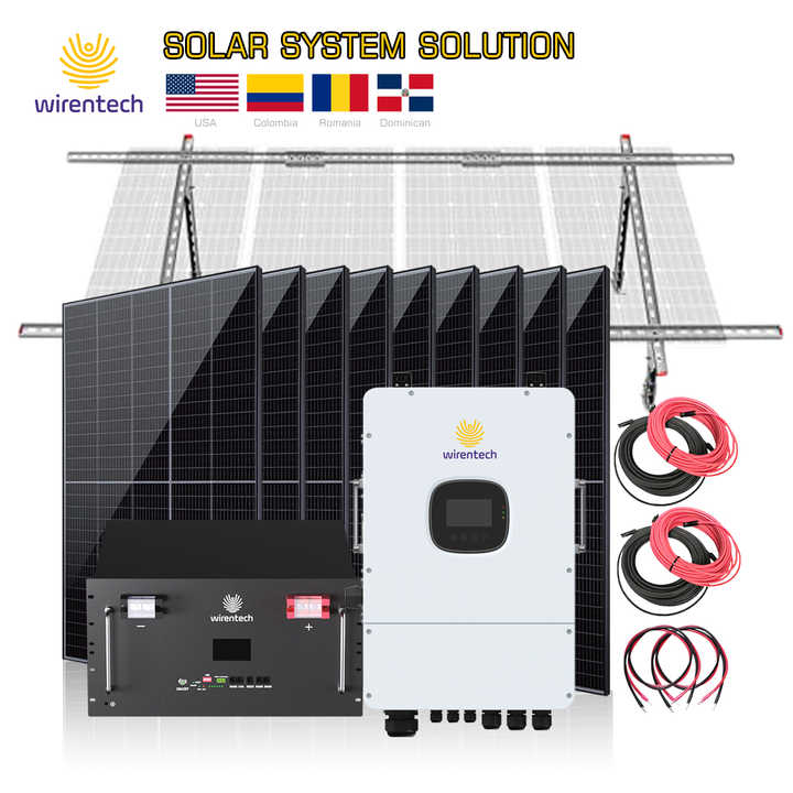 5kW 10kW Lithium Battery Solar Panel System Off-Grid Home Use Photovoltaic Kit with MPPT Controller WIRENTECH