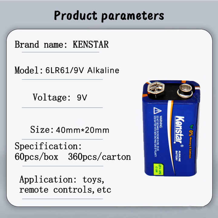 9V 6LR61 Alkaline Battery High Capacity Long Life Smoke Alarm Detector Remote Control Kenstar