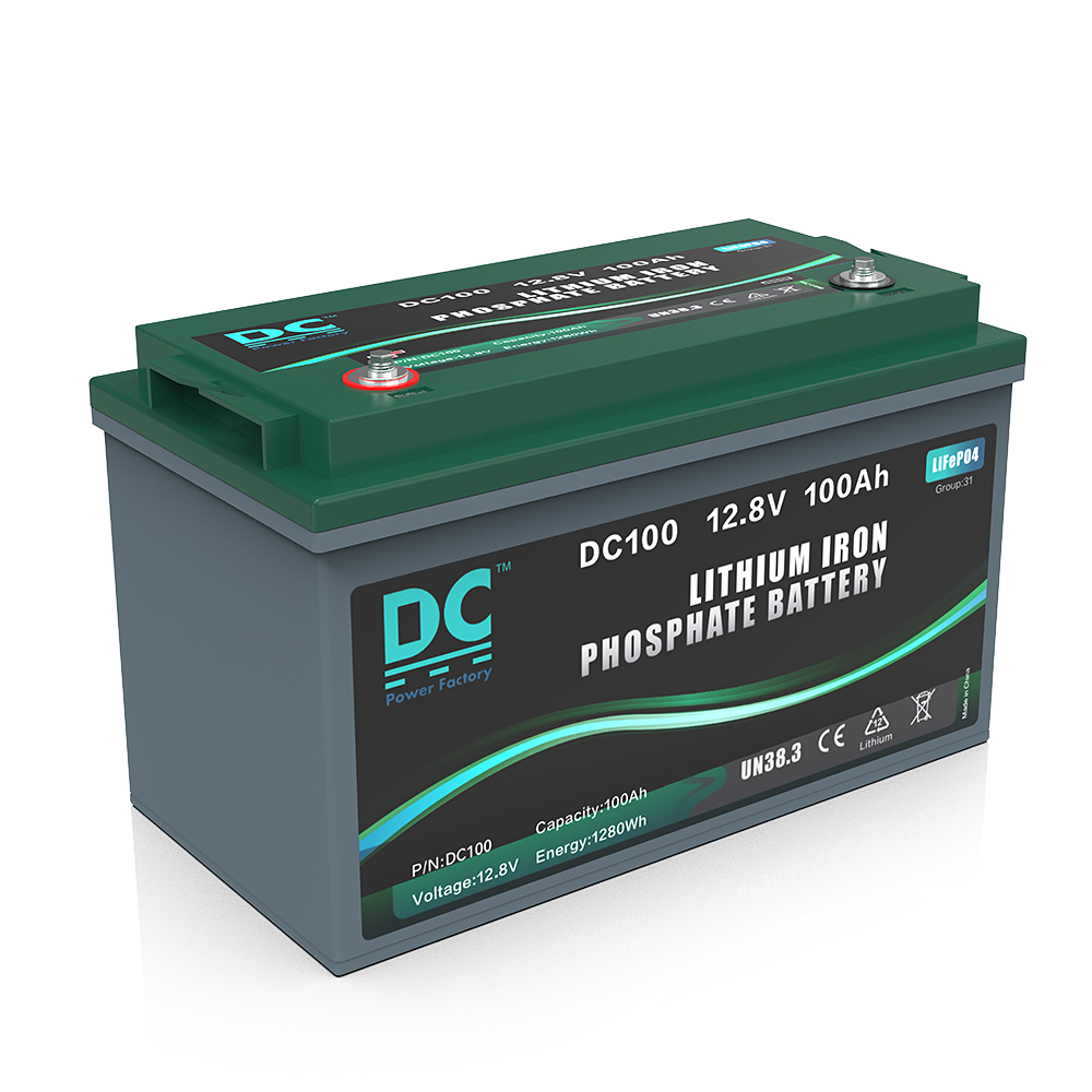 12.8V 100Ah DC100 LiFePO4 Battery 1280Wh IP67 Waterproof Energy Storage Power Supply for Marine Solar RV