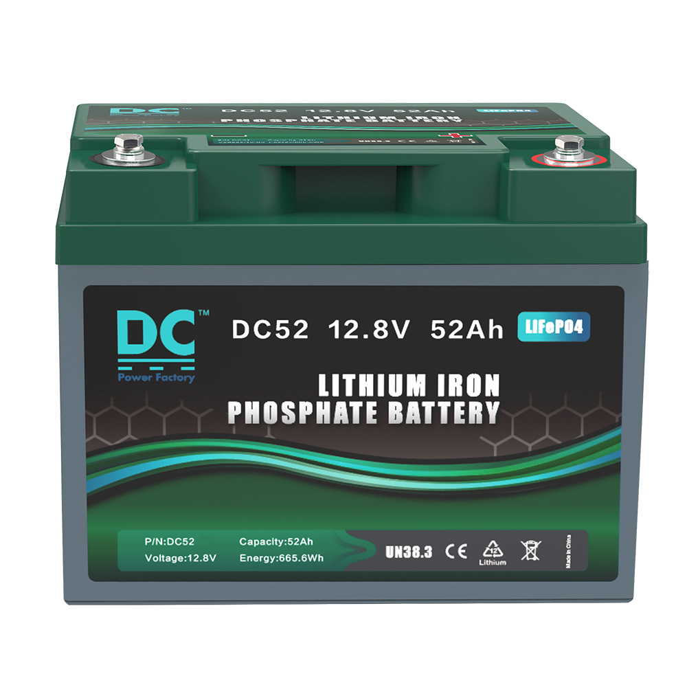 12.8V 52Ah DC52 LiFePO4 Battery 665.6Wh High-Capacity Deep Cycle Battery for Marine and Solar Energy Storage Systems