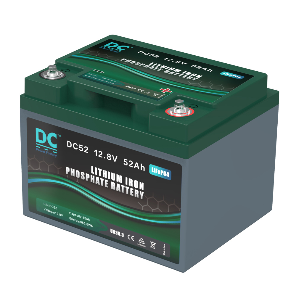 12.8V 52Ah DC52 LiFePO4 Battery 665.6Wh High-Capacity Deep Cycle Battery for Marine and Solar Energy Storage Systems