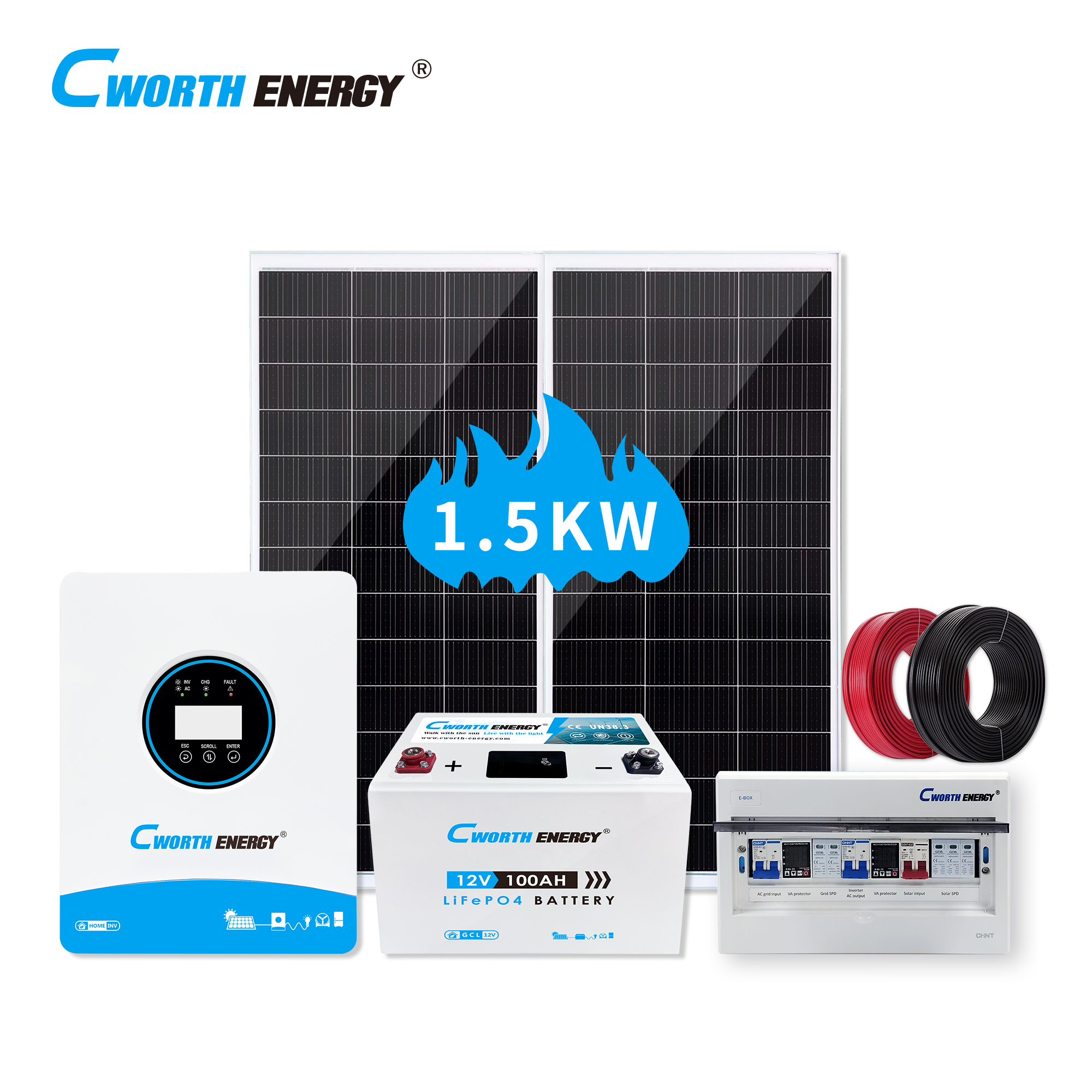 1.5KW Solar Energy System 1.8KVA gcl-12100 1.28KWH 12V Off-Grid Residential Power Supply Solution