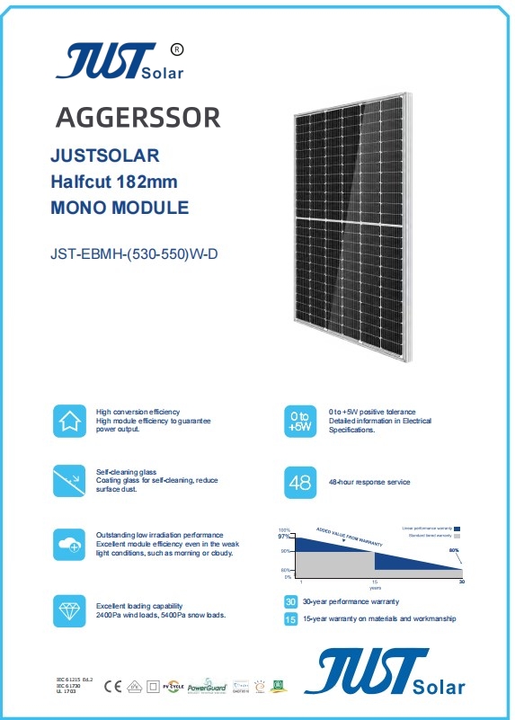 JST-G12-M-55-MH-(540-560)W-BIFACIAL 210mm Mono 33kg 540-560W High Efficiency Bifacial Solar Module for Utility-Scale and Commercial Projects JUSOLAR