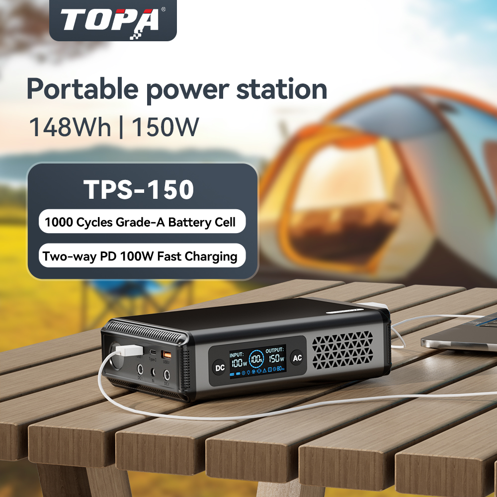 Portable Power Station 150W Rechargeable Lithium Battery for Outdoor Camping and Emergency Backup TOPA