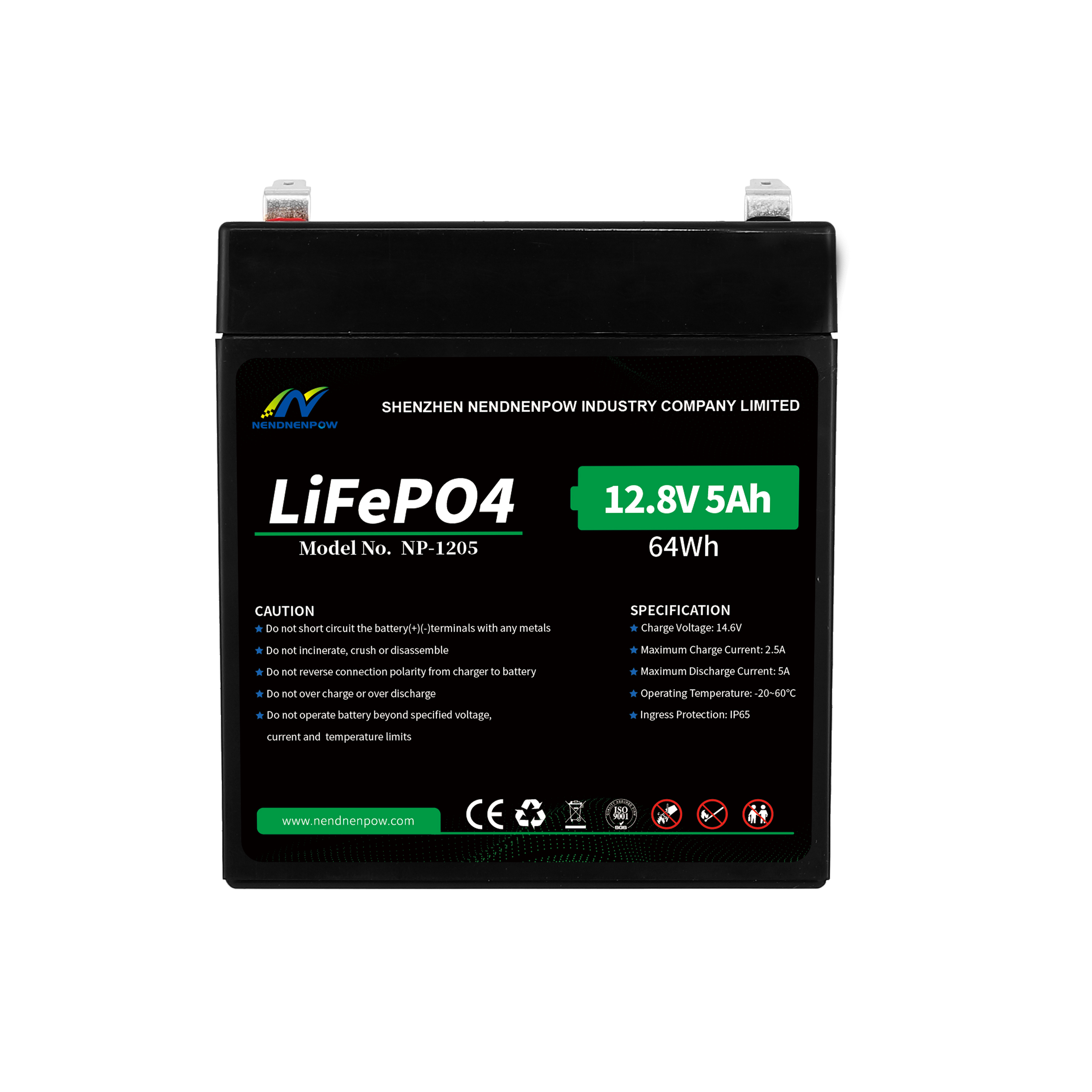 12.8V5Ah LiFePO4 Battery Lightweight, High Cycle Life Replacement for Lead Acid in Solar, Golf Carts, Robotics