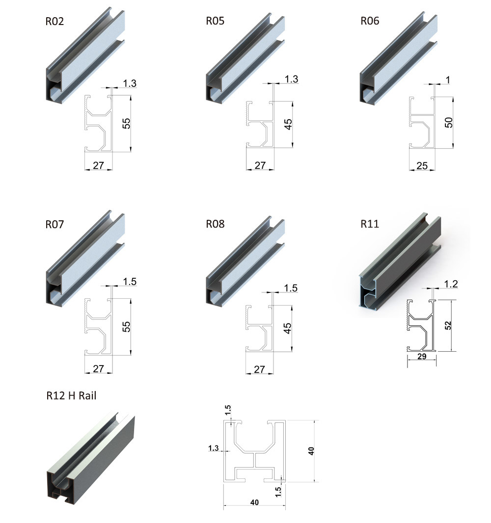 Economic Solar Mount Rail Aluminum Profile Light Weight Anodized Alu6005 for Rooftop PV Installation YANGLIN