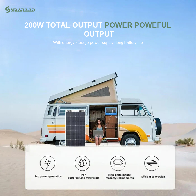 Flexible Solar Panels 200W Total Output High-Efficiency Monocrystalline Silicon for Outdoor Off-Grid Power SMARAAD