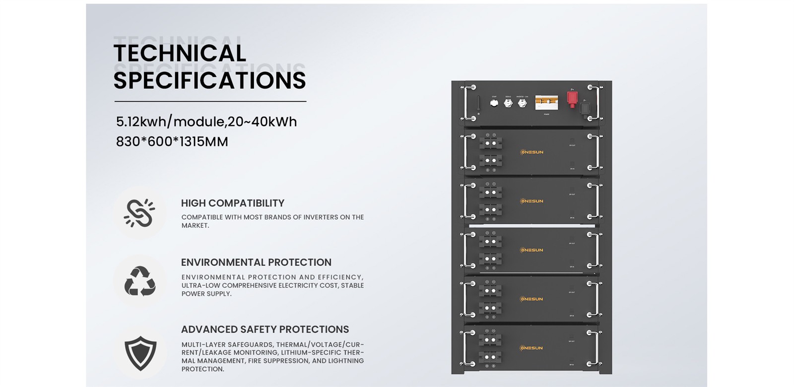 Rack Mounted Lithium Iron Battery LiFePO4 High-Performance Expandable Energy Storage for Solar and Backup Power