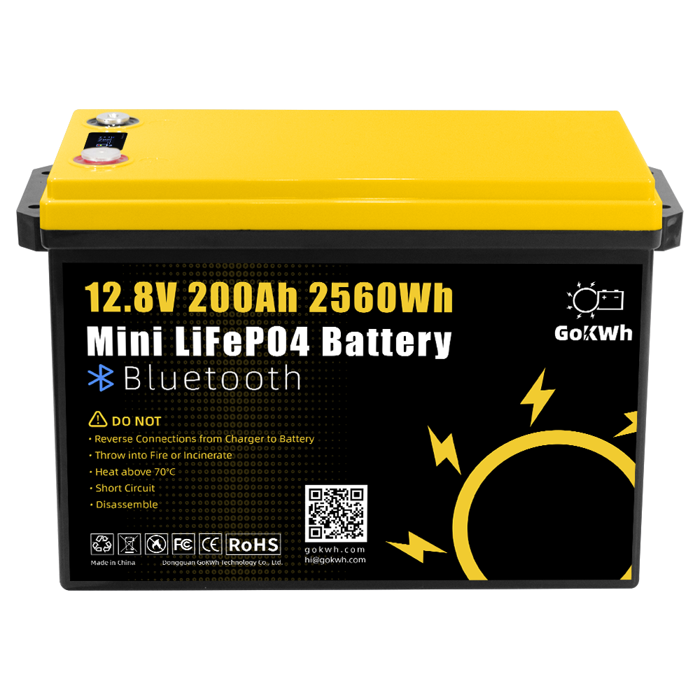 LiFePO4 Battery 12V 200Ah Built-in BMS Bluetooth SOC Display for Solar Storage & Off-Grid Systems GoKWh