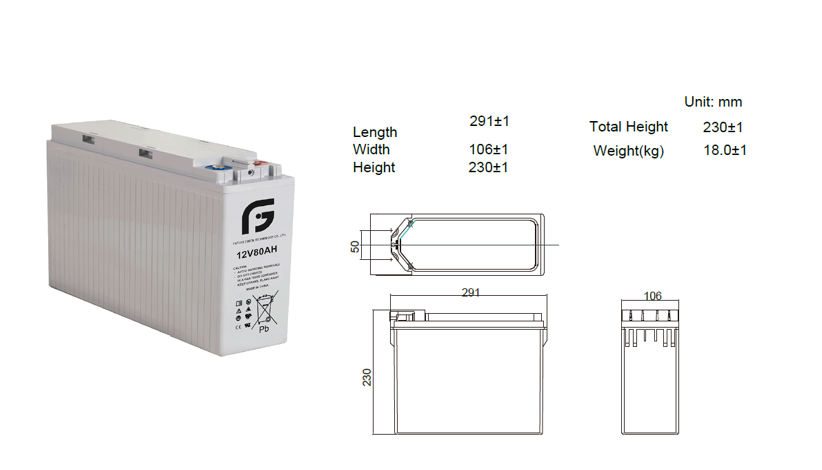 FGET 12V85AH-F High Efficiency Front Terminal Storage Battery Low Self-Discharge Long Service Life 10-Year Float Design for Telecom and UPS Systems