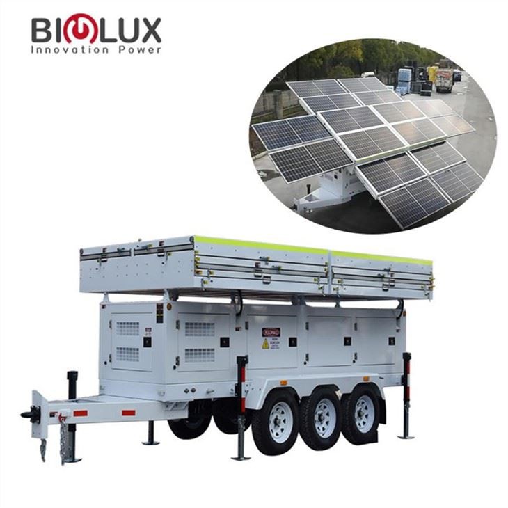 Off Grid Solar Generator Trailer 7KW 16*460W Monocrystalline Panels 10kW/10kVA Inverter for Construction Site Military Base BigluxLED