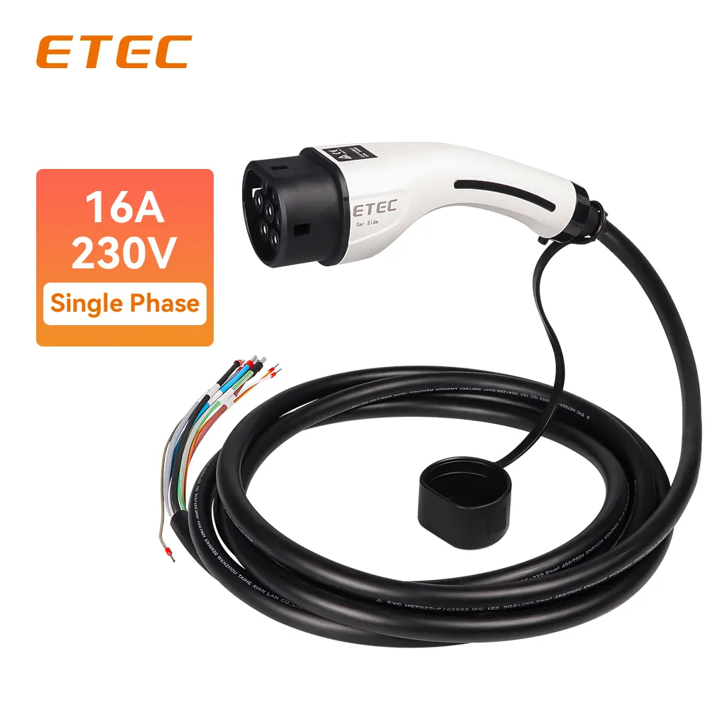 ETEC EKEP1-T2-16 Female Type 2 AC Charging Plug 16A 3.7KW 230V Single Phase with 5M Cable for EV Charging Station Residential Parking Lot